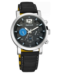 Fastrack, Men's FastFit Collection Analog Watch, Black Dial & Black Leather Strap, 3227SL01