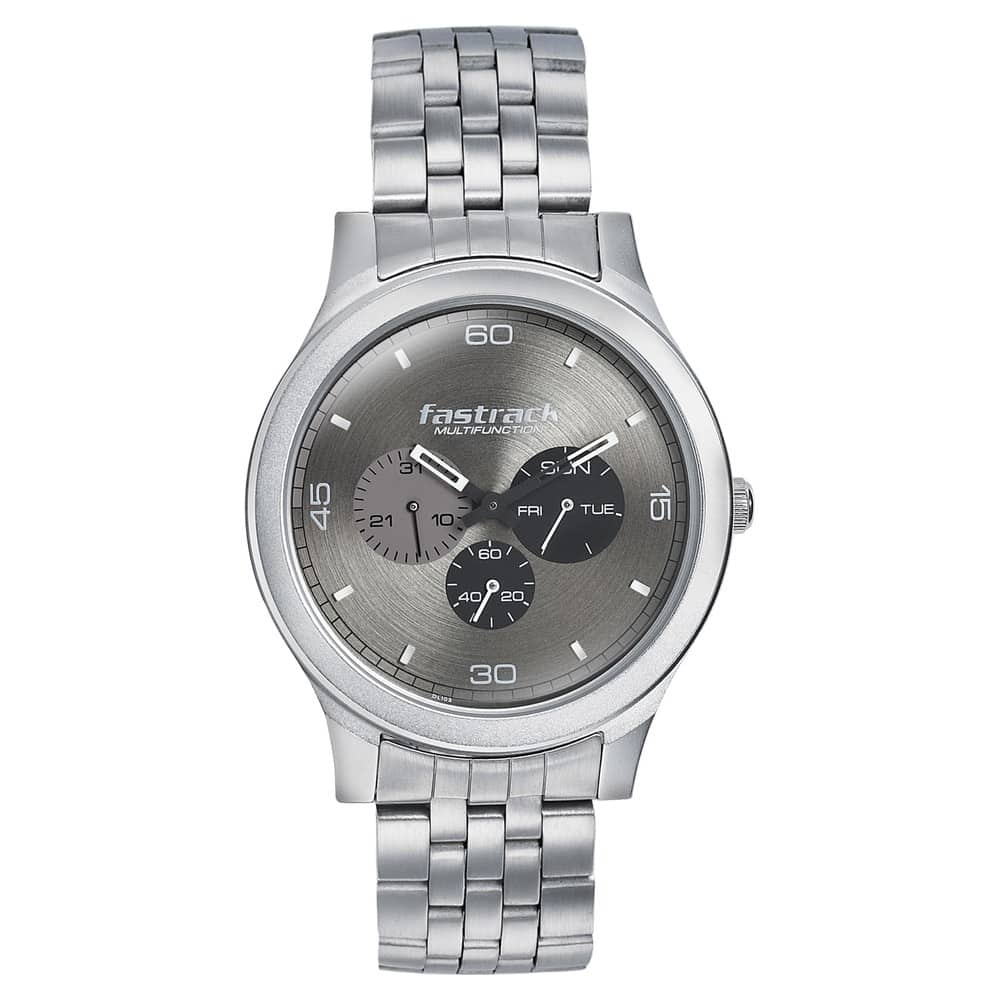 Fastrack Dial It Up Quartz Analog Men's Watch, Grey Dial Stainless Steel Strap, 3252SM01