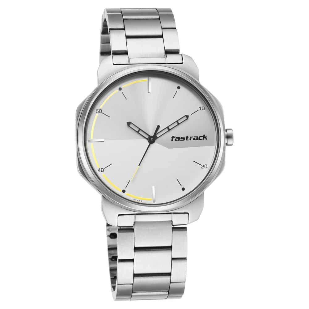 Fastrack Stunners Quartz Analog Men's Watch, Silver Dial Metal Strap, 3254SM01