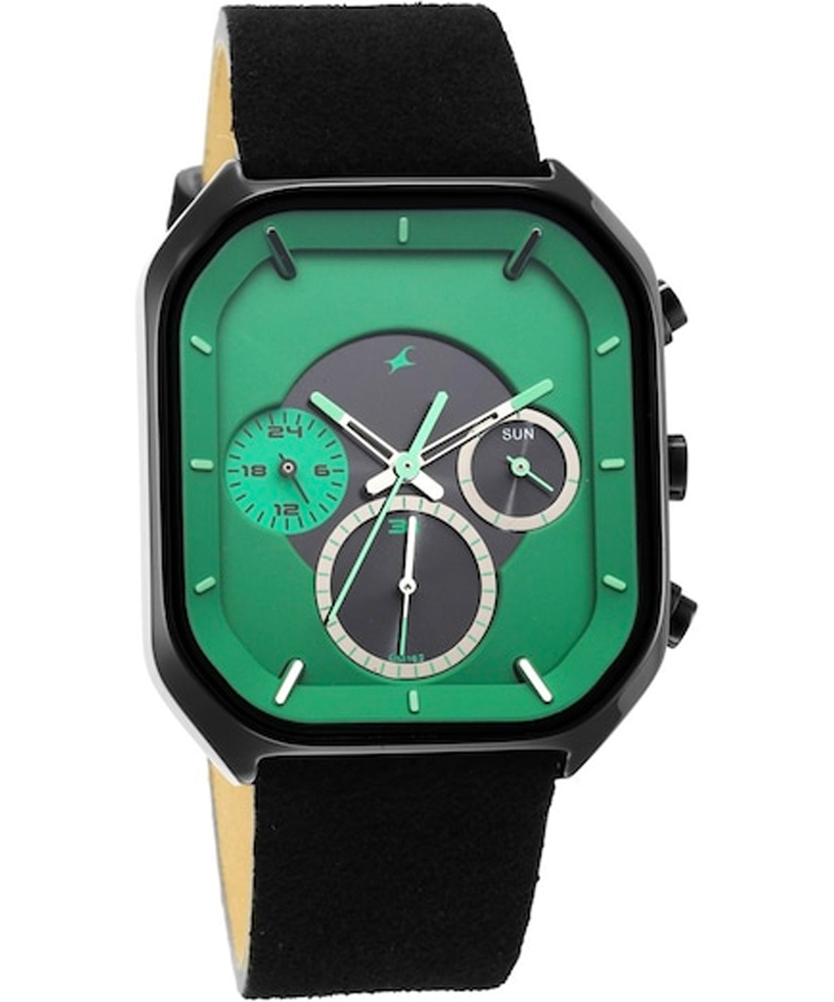 Fastrack Men's After Dark Collection Analog Watch, Green Dial & Black Leather Strap, 3270NL01,