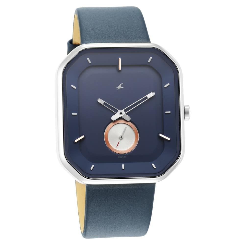 Fastrack After Dark Blue Dial Men's Watch, Leather Strap, 3272SL01