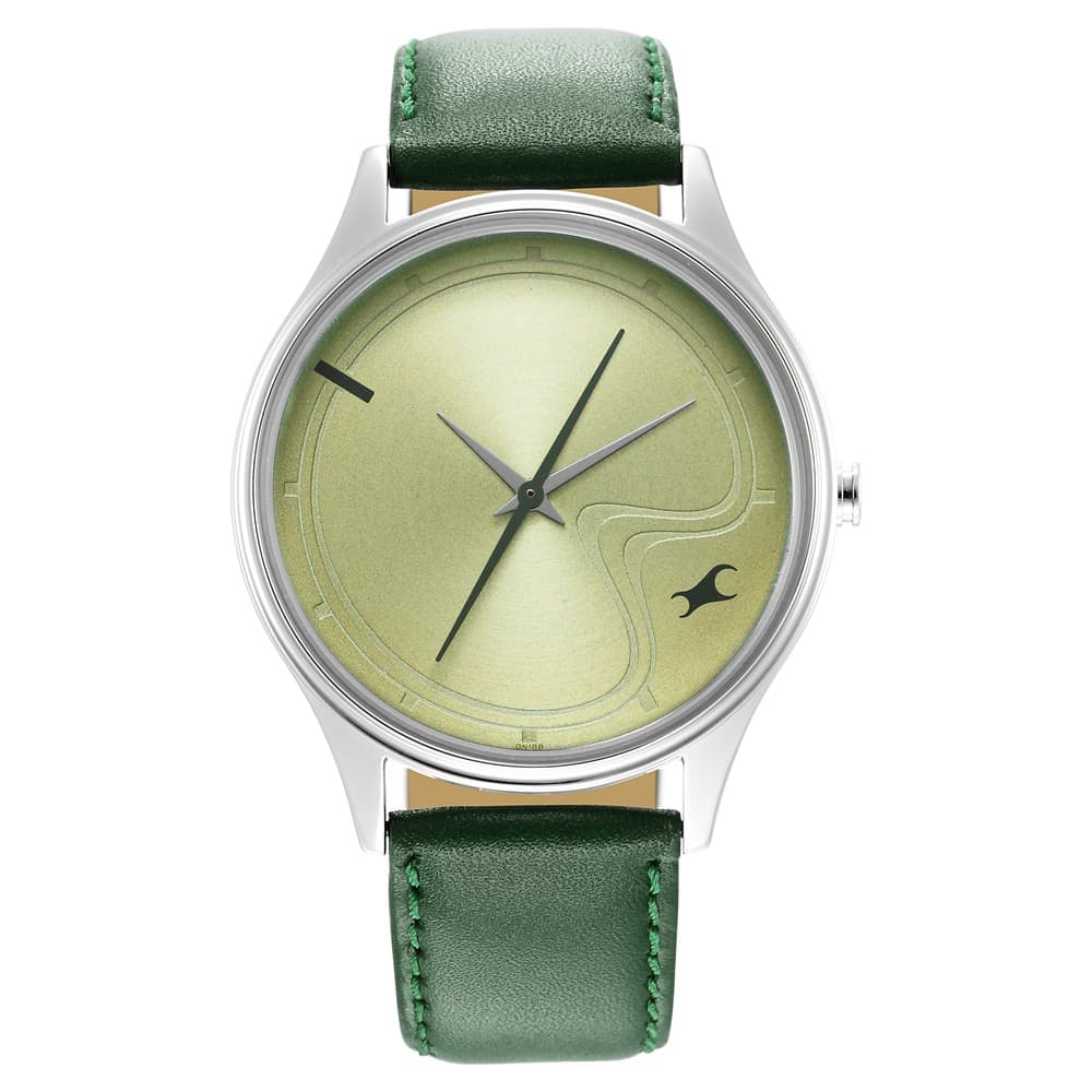 Fastrack Stunners Men's Watch, Green Dial Leather Strap, 3290SL02