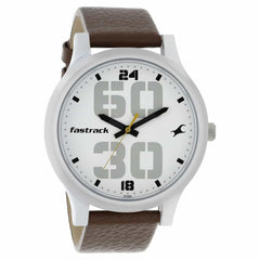 Fastrack Bold Quartz Analog Men's Watch, White Dial Leather Strap, 38051SL06