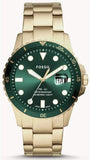 Fossil Men's Watch Analog, FB-01 Green Dial Golden Stainless Steel Band, FW-FS5658