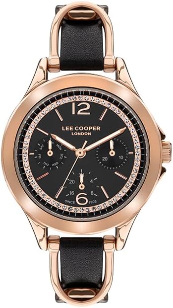 Lee Cooper  Women's Multi Function Black Dial Black Leather Strap Watch, LC07488.450