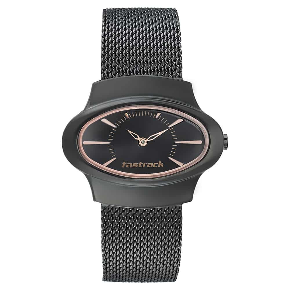Fastrack Women's Hitlist Collection Analog Watch, Black Dial & Black Stainless Steel Strap,  6004NM01,