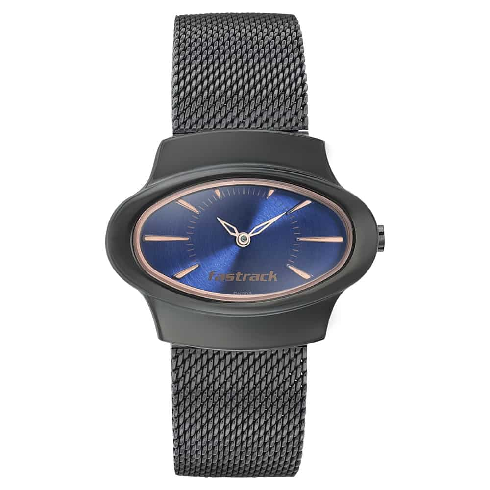 Fastrack Hitlist Quartz Analog Women's Watch, Blue Dial Stainless Steel Strap, 6004QM01