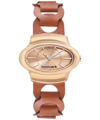 Fastrack Women's Hitlist Collection Analog Watch, Rose Gold Dial & Tan Leather Strap, 6004WL01