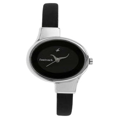 Fastrack Quartz Analog Women's Watch, Black Dial Leather Strap, 6015SL02