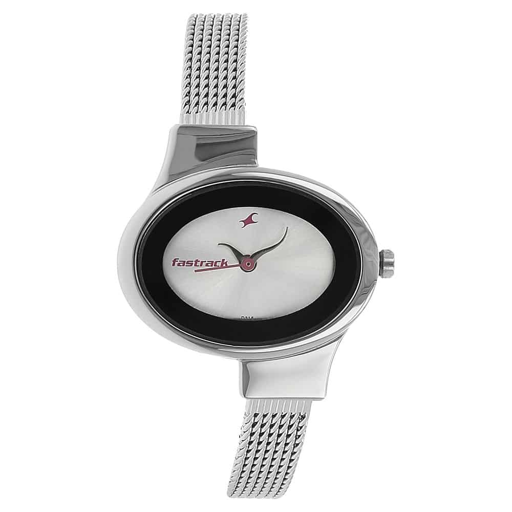 Fastrack Quartz Analog Women's Watch, Silver Dial Stainless Steel Strap, 6015SM01