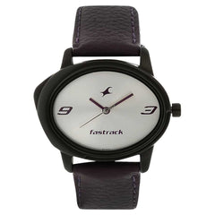 Fastrack Quartz Analog Women's Watch, Silver Dial Leather Strap, 6098NL01