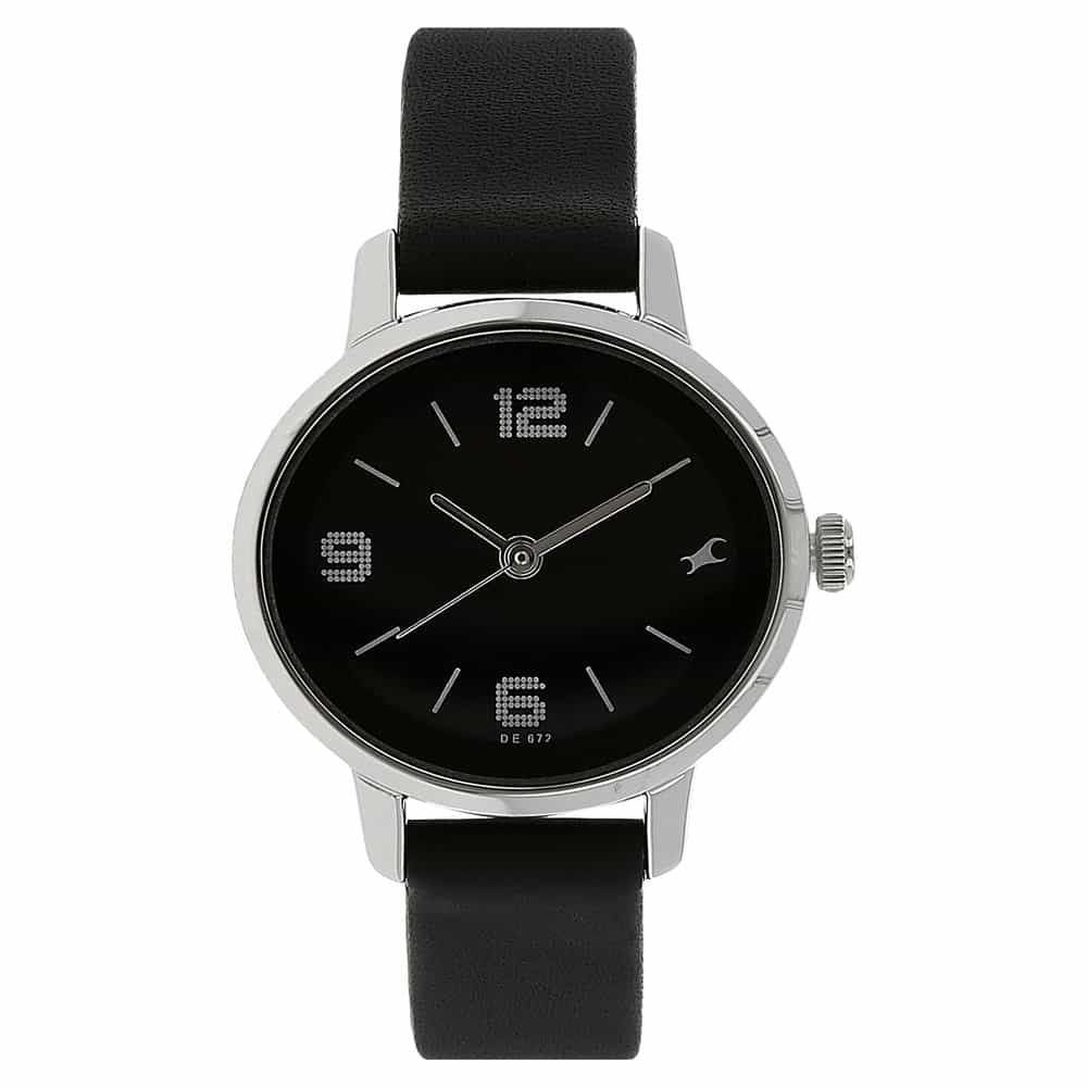 Fastrack Quartz Analog Women's Watch, Black Dial Leather Strap, 6107SL02