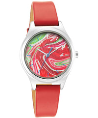 Fastrack Women's Analog Watch, Multicolor Dial & Red Leather Strap, 6152SL07