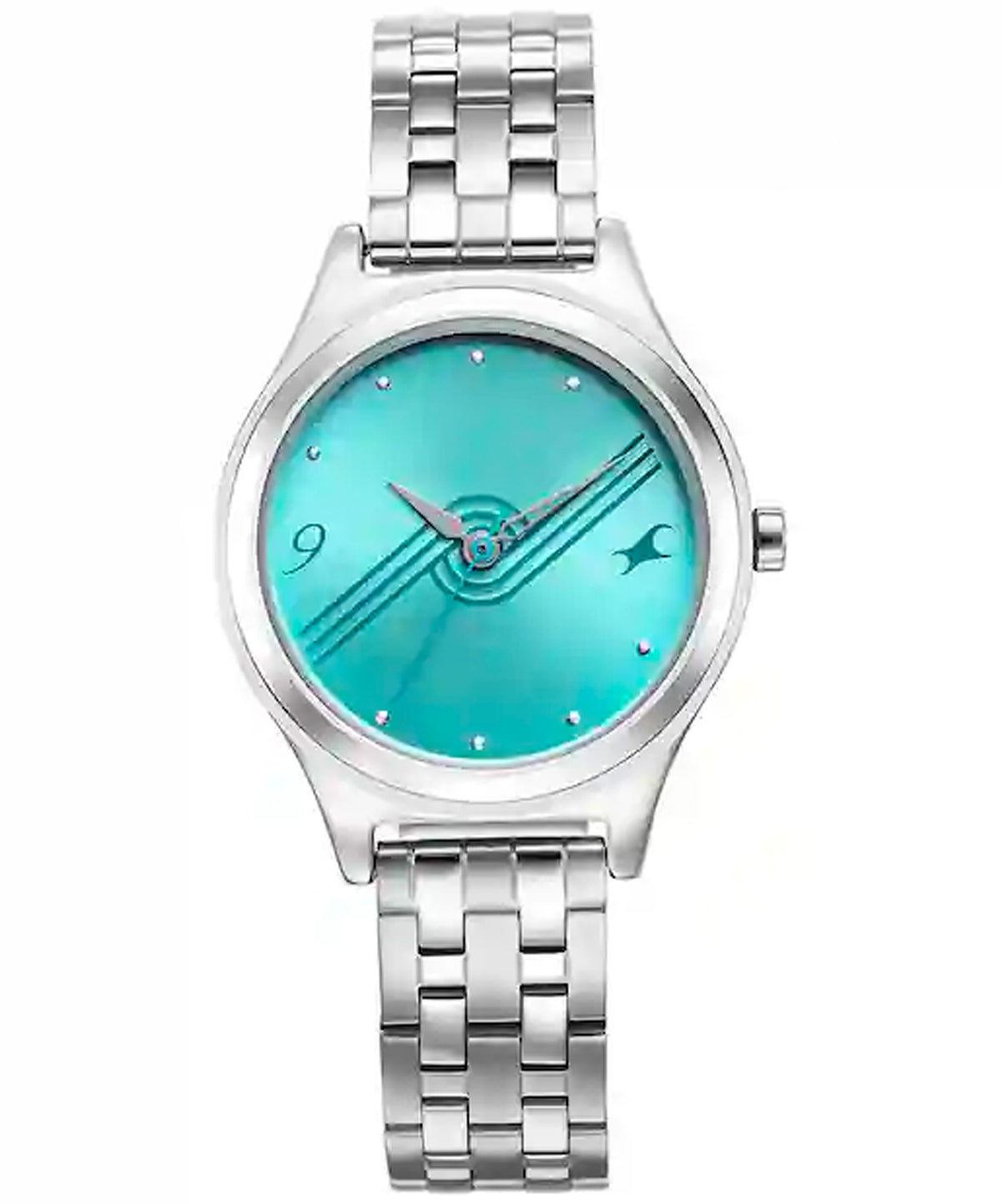 Fastrack Stunners Blue Dial Silver Metal Strap Watch for Women, 6152SM05