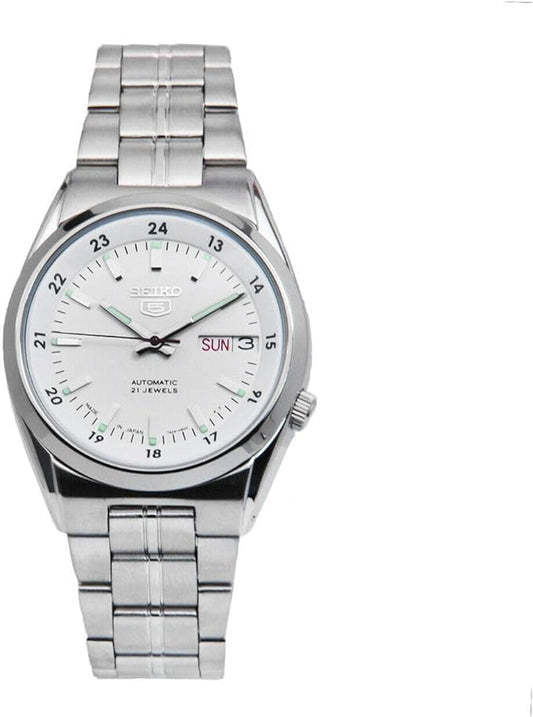 Seiko Men's Mechanical Watch Analog, White Dial Silver Stainless Band , SNK559J authentic Seiko watch with original box and warranty papers