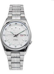 Seiko Men's Mechanical Watch Analog, White Dial Silver Stainless Band , SNK559J