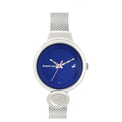 Fastrack Denim Quartz Analog Women's Watch, Blue Dial Stainless Steel Strap, 6181SM01