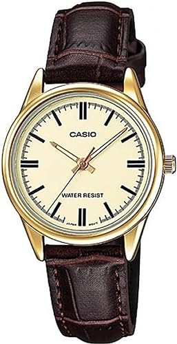 Casio Women's Watch Analog, Gold Dial Brown Leather Strap, LTP-V005GL-9AUD