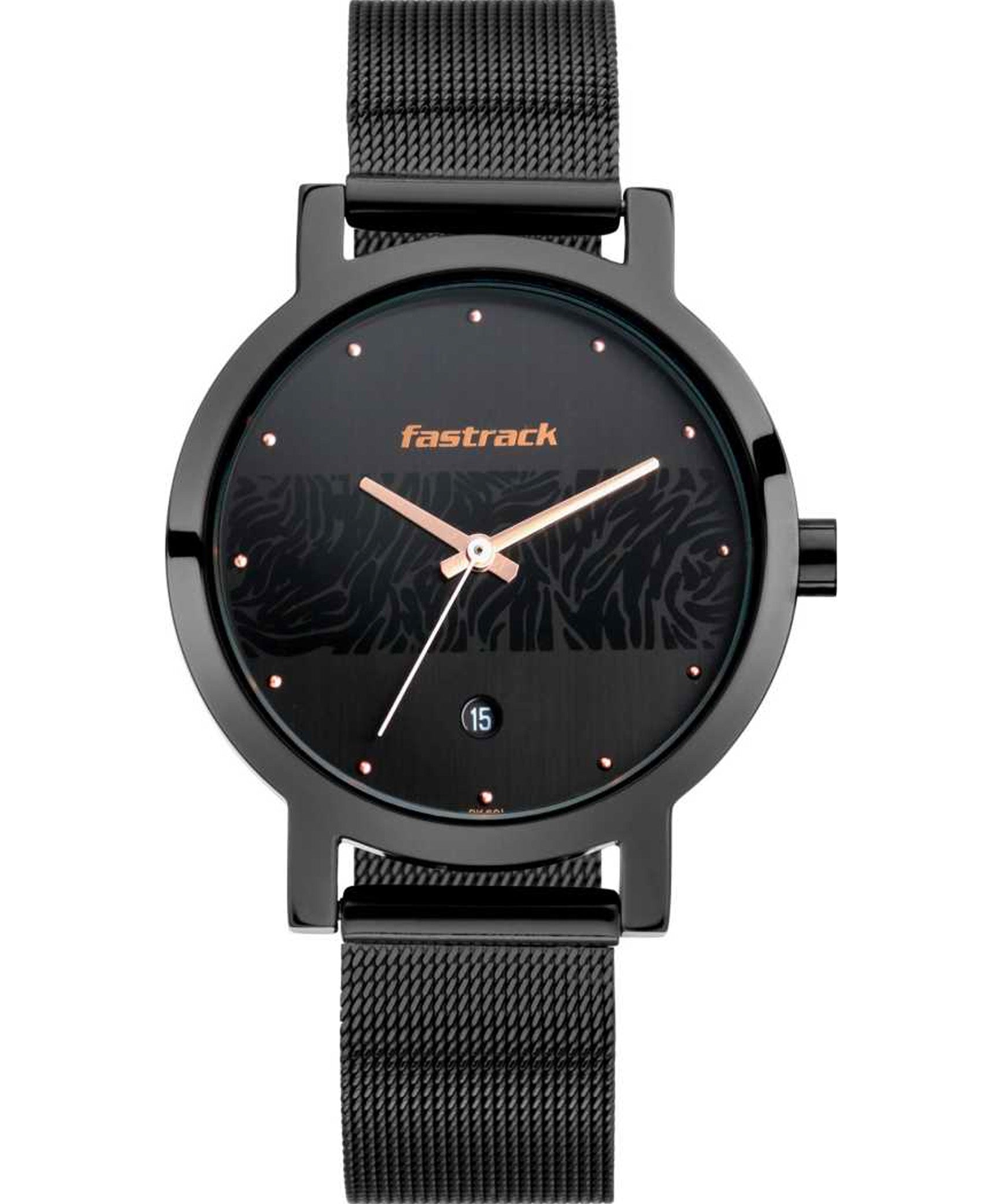 Fastract Watch Chain Fastrack Women's Analog Watch, Black Dial & Black Stainless Steel Stra ...
