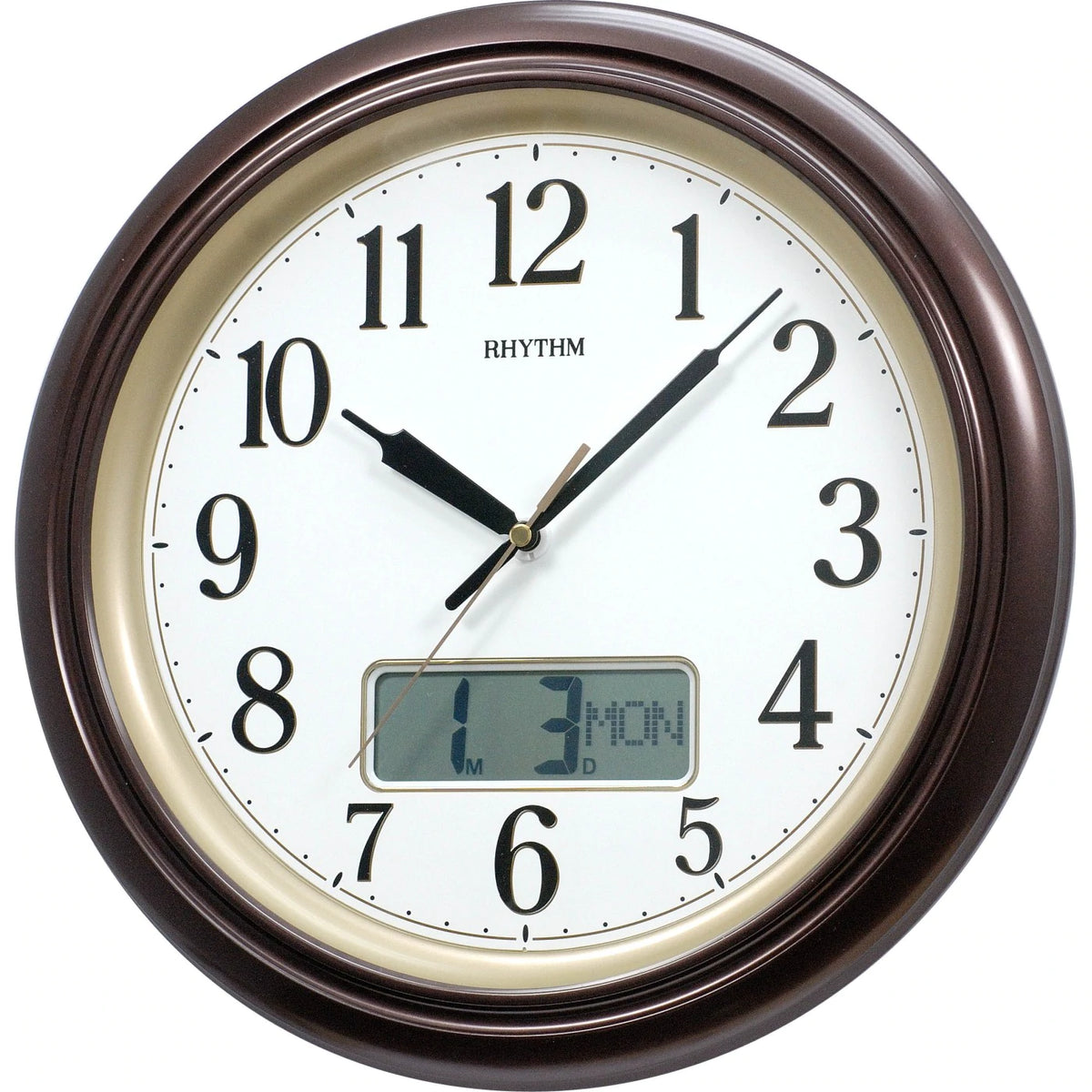 Rhythm, LCD Calender Brown Wall Clock, CFG714NR06