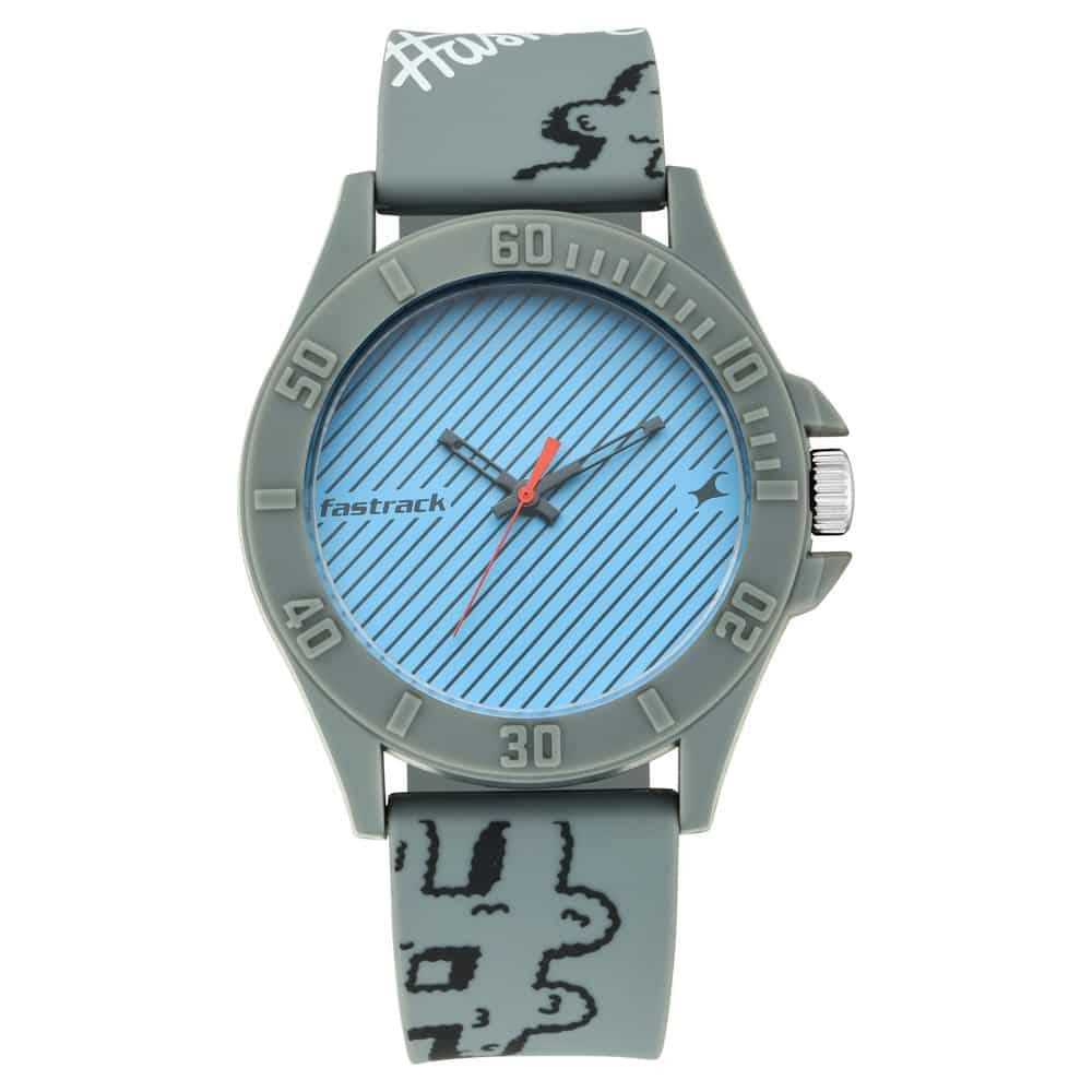 Fastrack Hashtag Collection Unisex Analog Watch, Blue Dial & Grey Silicone Strap, 68013PP04