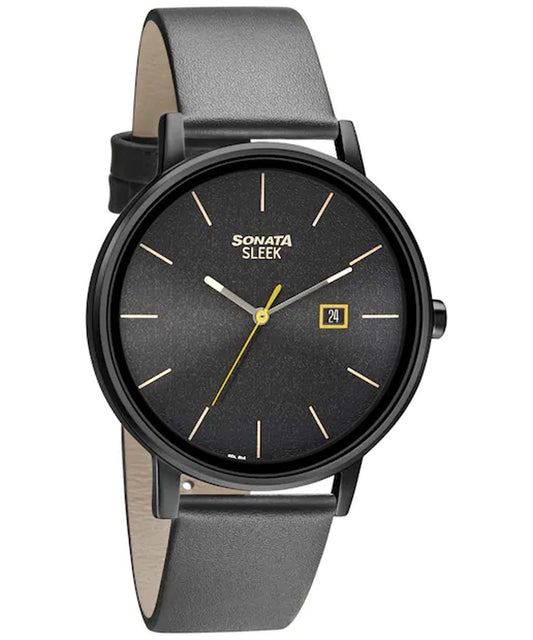 Sonata, Men, Analog, Watch, Black Dial, Leather Strap, 7131NL04