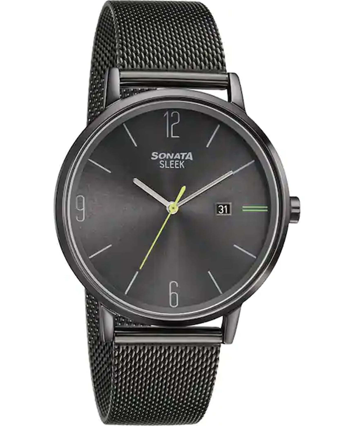 Sonata Men's Sleek Grey Dial Black Stainless Steel Watch, 7131NM01