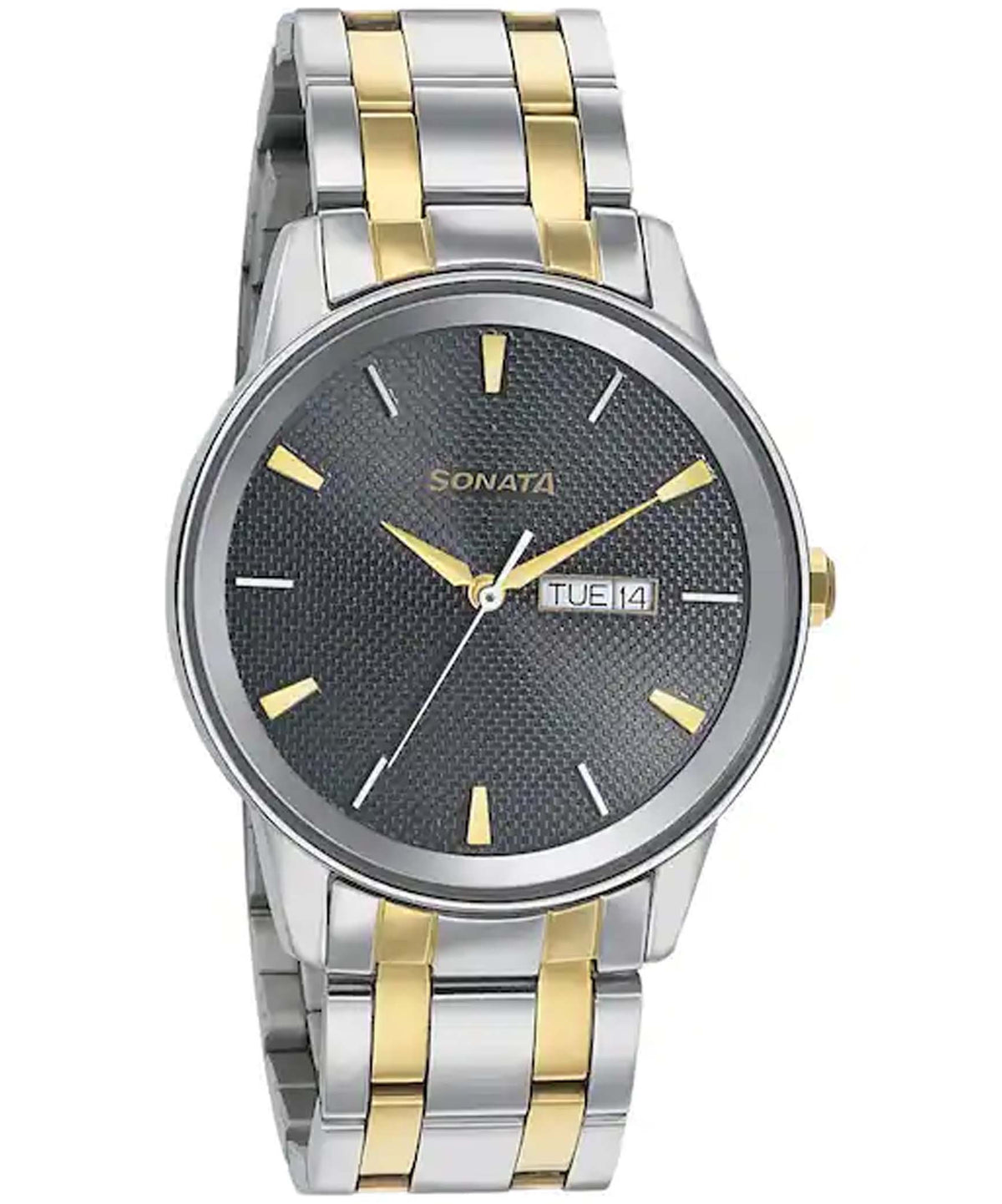 Sonata Men's Wedding Edition - Grey Dial Silver/Gold Stainless Steel Strap Watch, 7133BM02