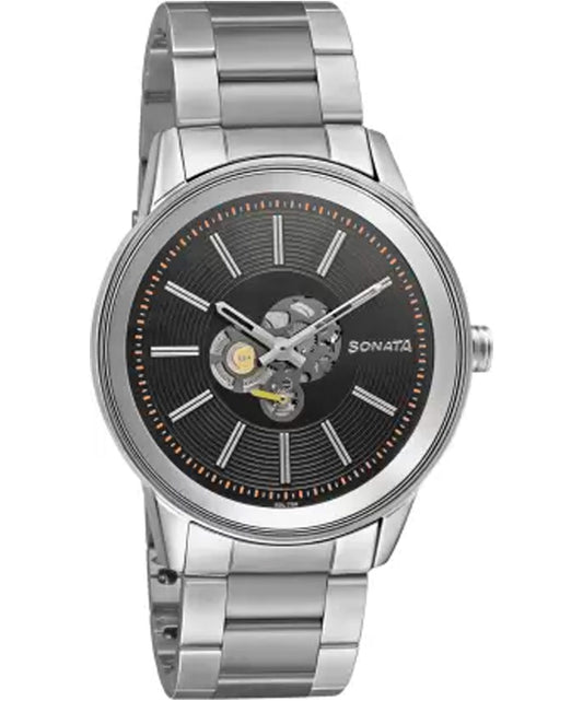 Sonata, Men, Analog, Watch, Black Dial, Stainless steel Strap, 7133SM01