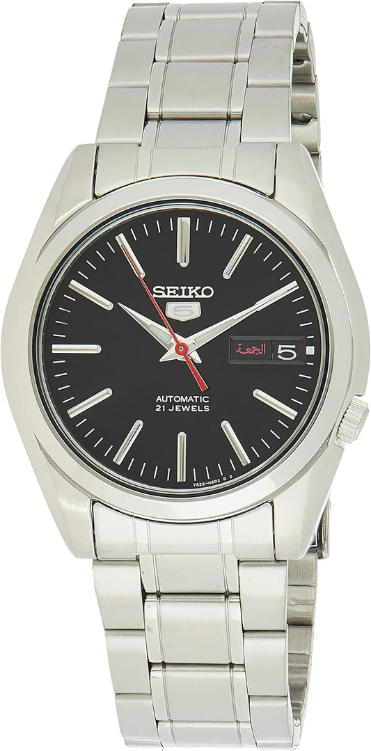 Seiko Men's Mechanical Watch Analog, Black Dial Silver Stainless Band, SNKL45J authentic Seiko watch with original box and warranty papers