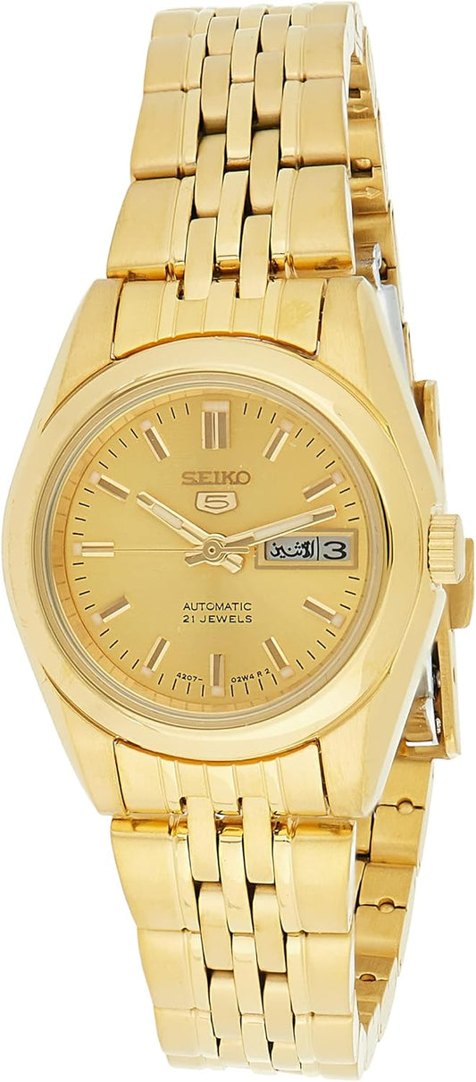 Seiko Women's Mechanical Watch Analog, Gold Dial Gold Stainless Band, SYMA38K authentic Seiko watch with original box and warranty papers