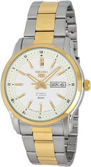 Seiko Men's Mechanical Watch Analog, White Dial Silver & Gold Stainless Band, SNKP14J