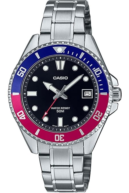 Casio Men's Watch Analog, Black Dial Silver Stainless Band, MDV-10D-1A3VDF