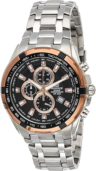 Edifice Men's Watch Analog, Black & Rose Gold Dial Silver Stainless Ba ...