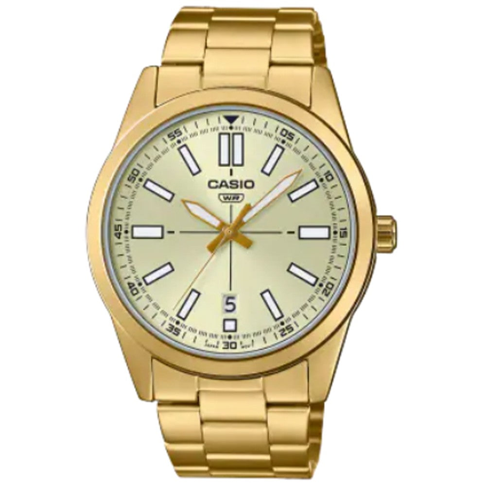 Casio Men's Watch, Gold Dial Gold Stainless Steel Strap, MTP-VD02G-9EUDF