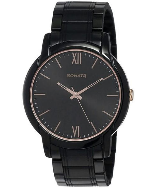 Sonata, Men, Analog, Watch, Black Dial, Stainless steel Strap, 77031KM03