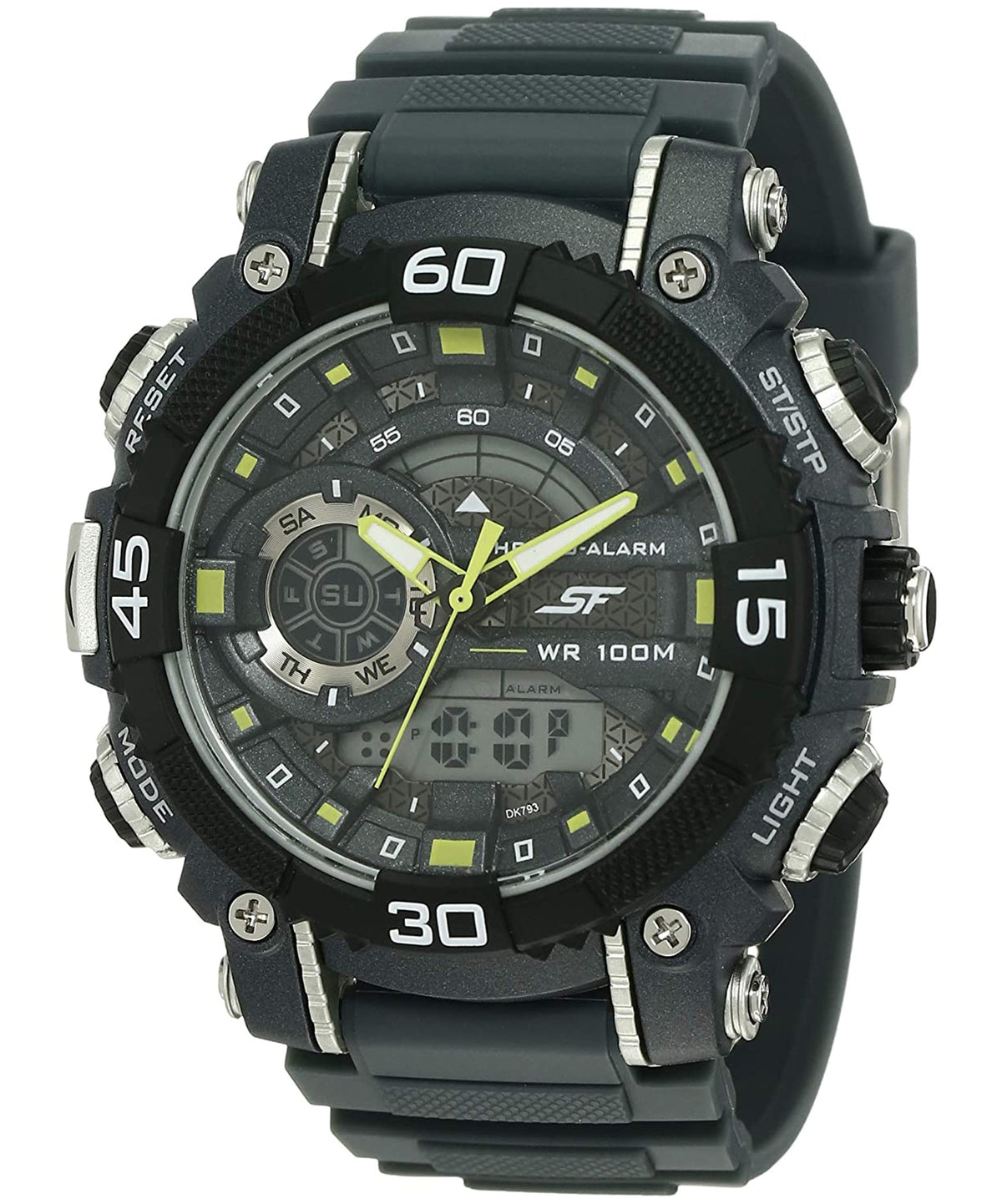 Sonata Men's  Xtreme Grey Dial Grey Rubber Strap Watch, Analog-Digital Display, 77070PP07