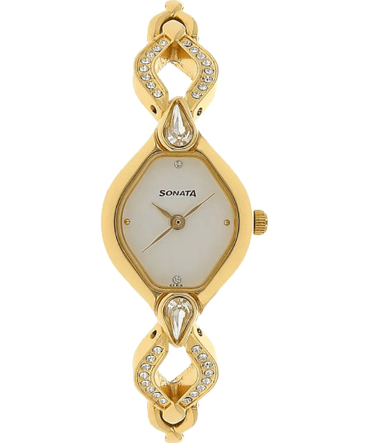 Sonata, Women, Analog, Watch, White Dial, Metal Strap, 8063YM03
