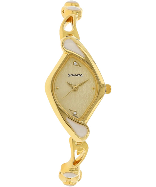 Sonata, Women, Analog, Watch, Champagne Dial, Metal Strap, 8073YM01