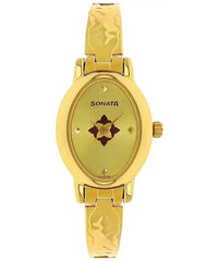 Sonata Women's Gold Dial Golden Stainless Steel Strap Watch,  8100YM04