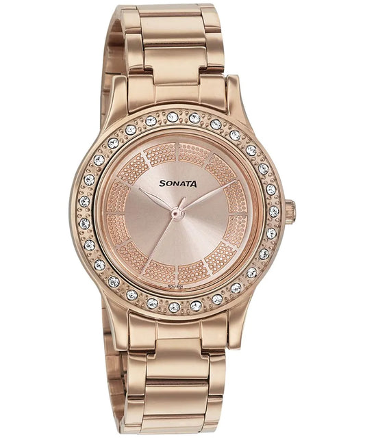 Sonata, Women, Analog, Watch, Gold Dial, Stainless steel Strap, 8123WM03