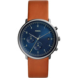 Fossil Men's Watch Analog, Chase Timer Chronograph Blue Dial Brown Leather Band, FW-FS5486