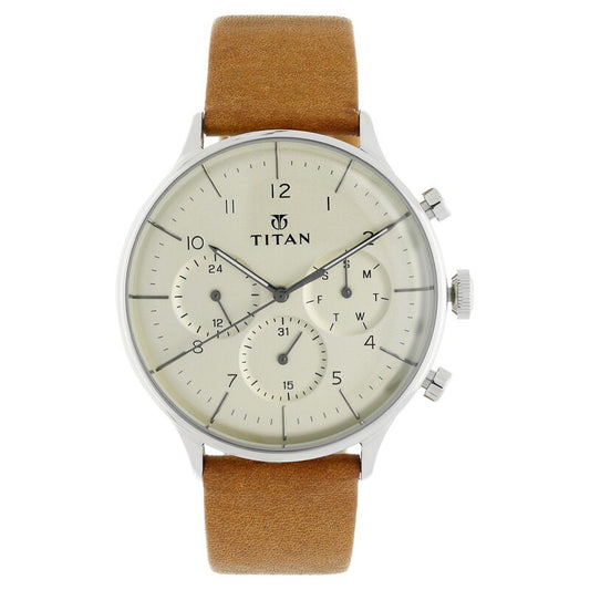 Titan, Men, Analog, Watch, Silver Dial, Leather Strap, 90102SL01
