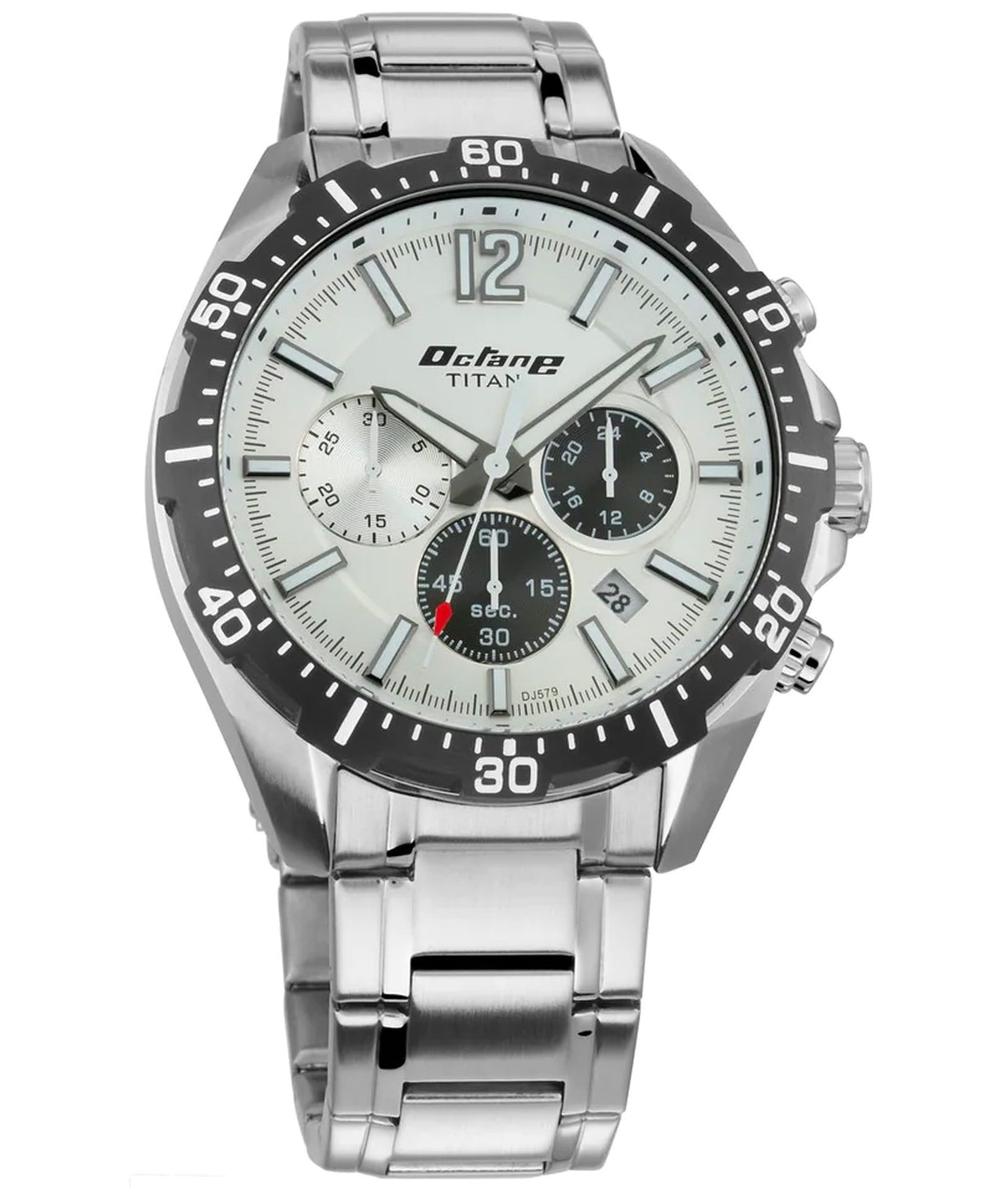 Titan Men's Watch Octane Collection Analog, Black & White Dial Silver Stainless Strap, 90108KM01