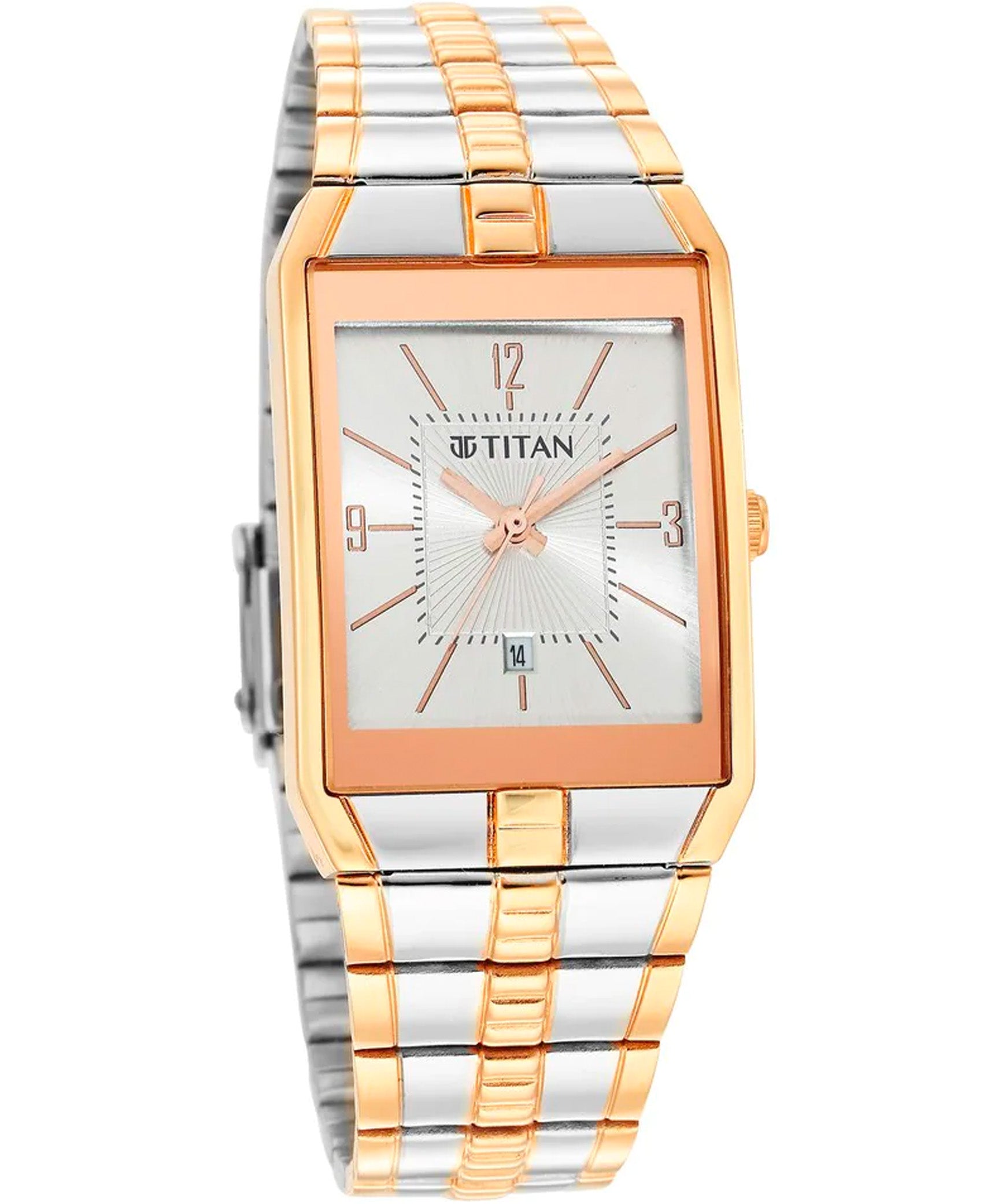 Titan Men's Watch Silver Dial Silver & Rose Gold Stainless Steel Strap Watch, 9151KM01