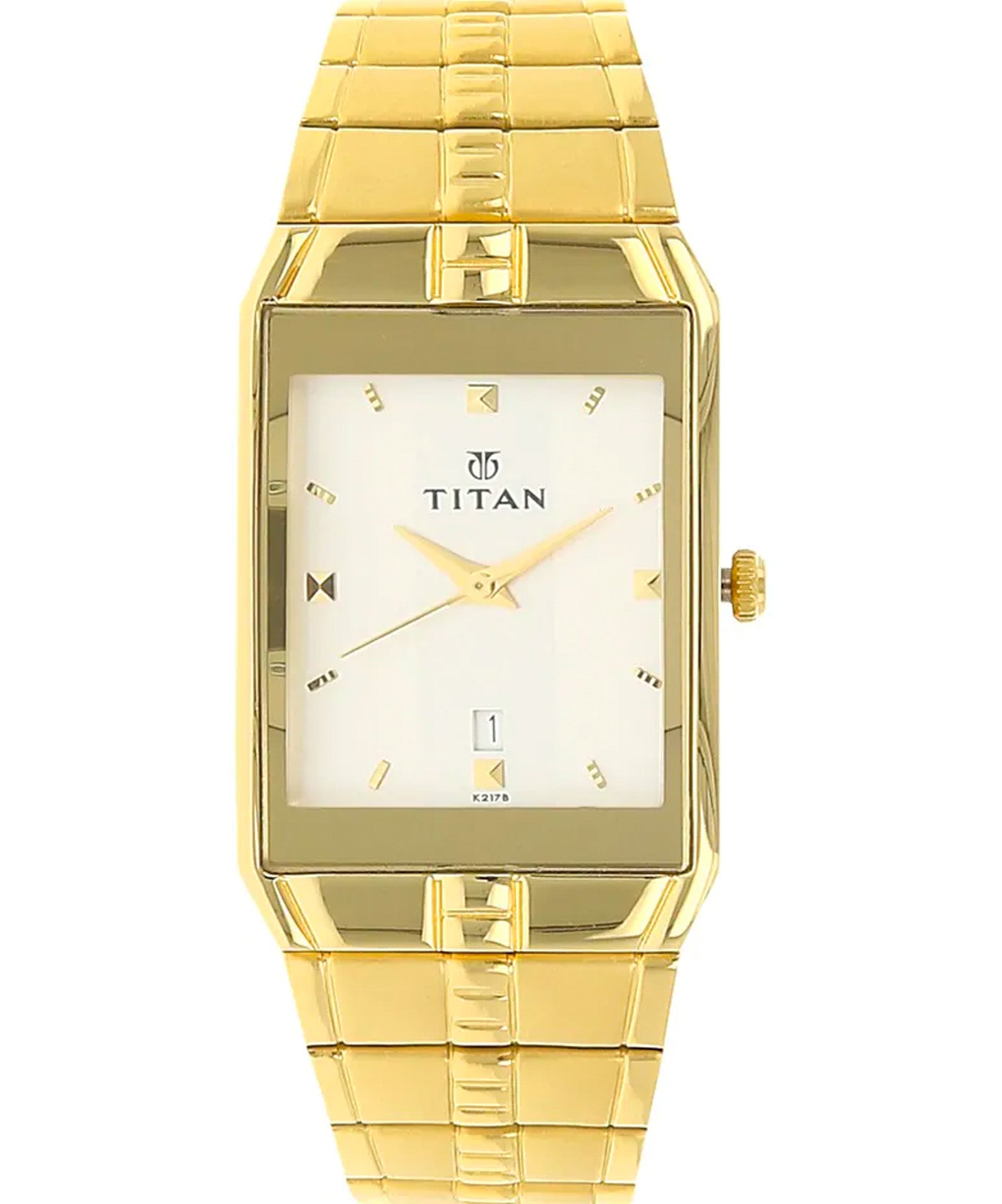 Titan Men's Watch Karishma Collection Analog, White Dial Gold Stainless Strap,9151YM01