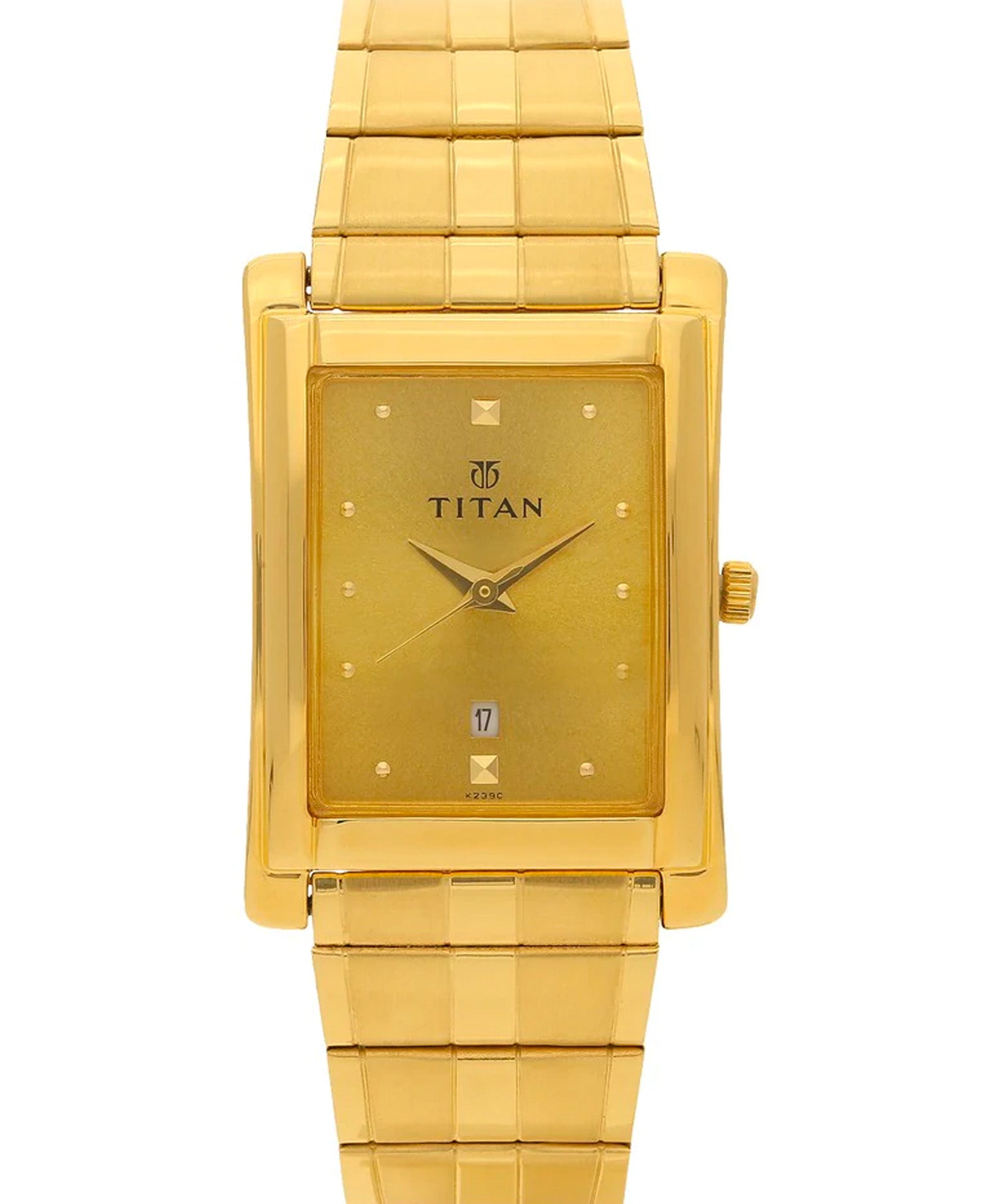 Titan Men's Watch Karishma Collection Analog, Gold Dial Gold Stainless Strap, 9154YM02