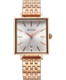 Titan Women's Watch Minimalists Collection, Silver Dial Rose Gold Stainless Steel Strap, 94205WM02
