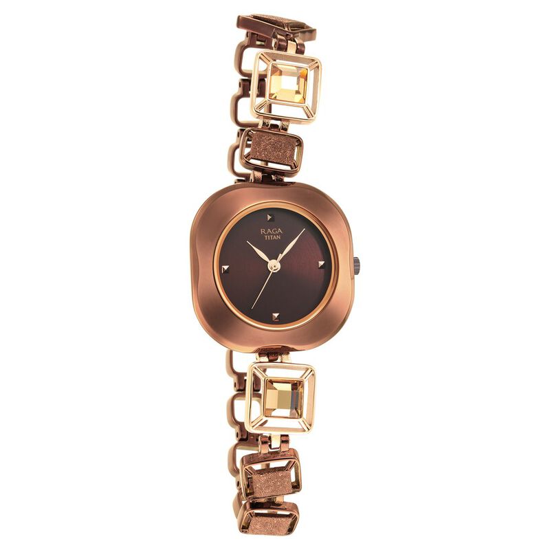 Titan Raga Love All Analog Women's Watch, Brown Dial Metal Strap, 95156KM01