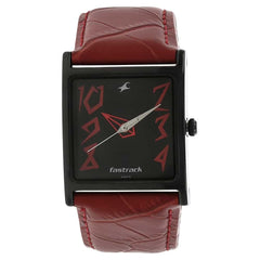 Fastrack Quartz Analog Women's Watch, Black Dial Leather Strap, 9735NL01